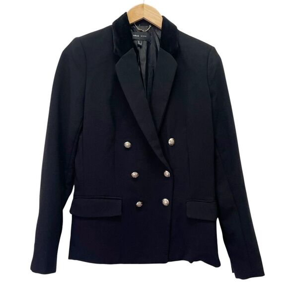 Mango MNG Double Breasted Tailored Velvet Collar Blazer Jacket Black Size Small - Picture 5 of 14